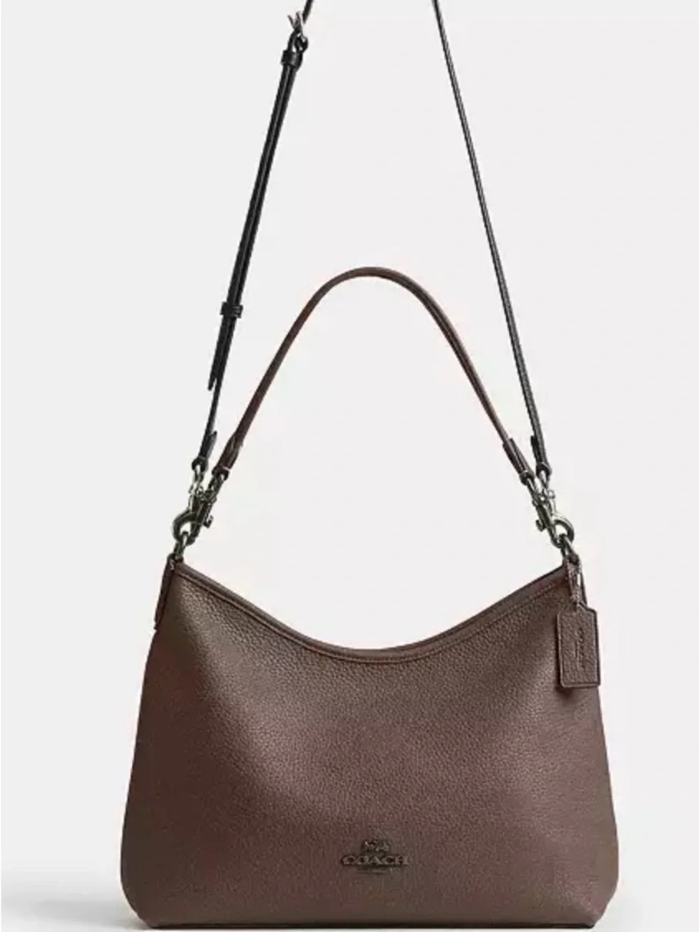 Coach Pebbled Leather Shoulder Bag in Dark Stone with gunmetal hardware